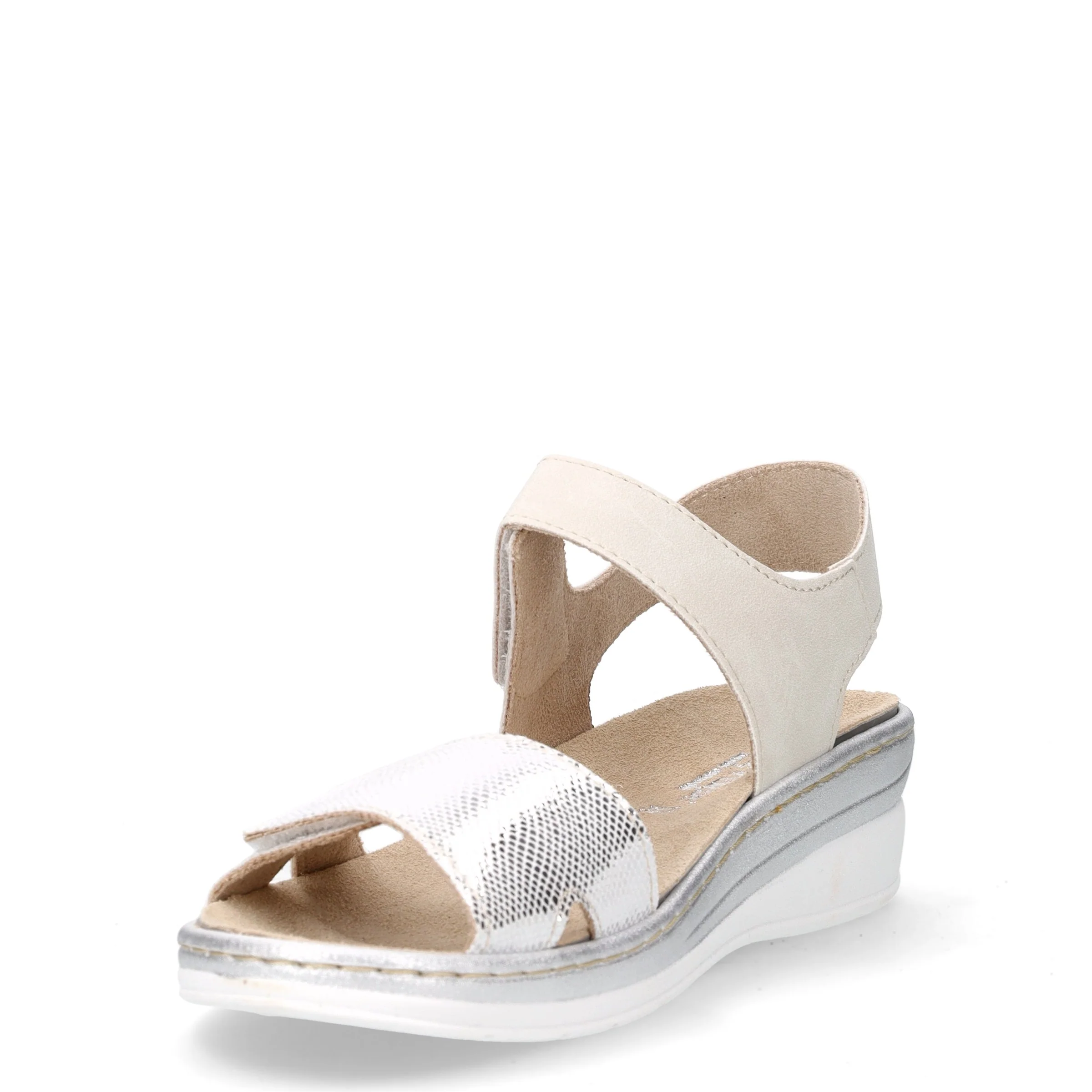 Sandalo in ecopelle con zeppa beige argento - Image 3