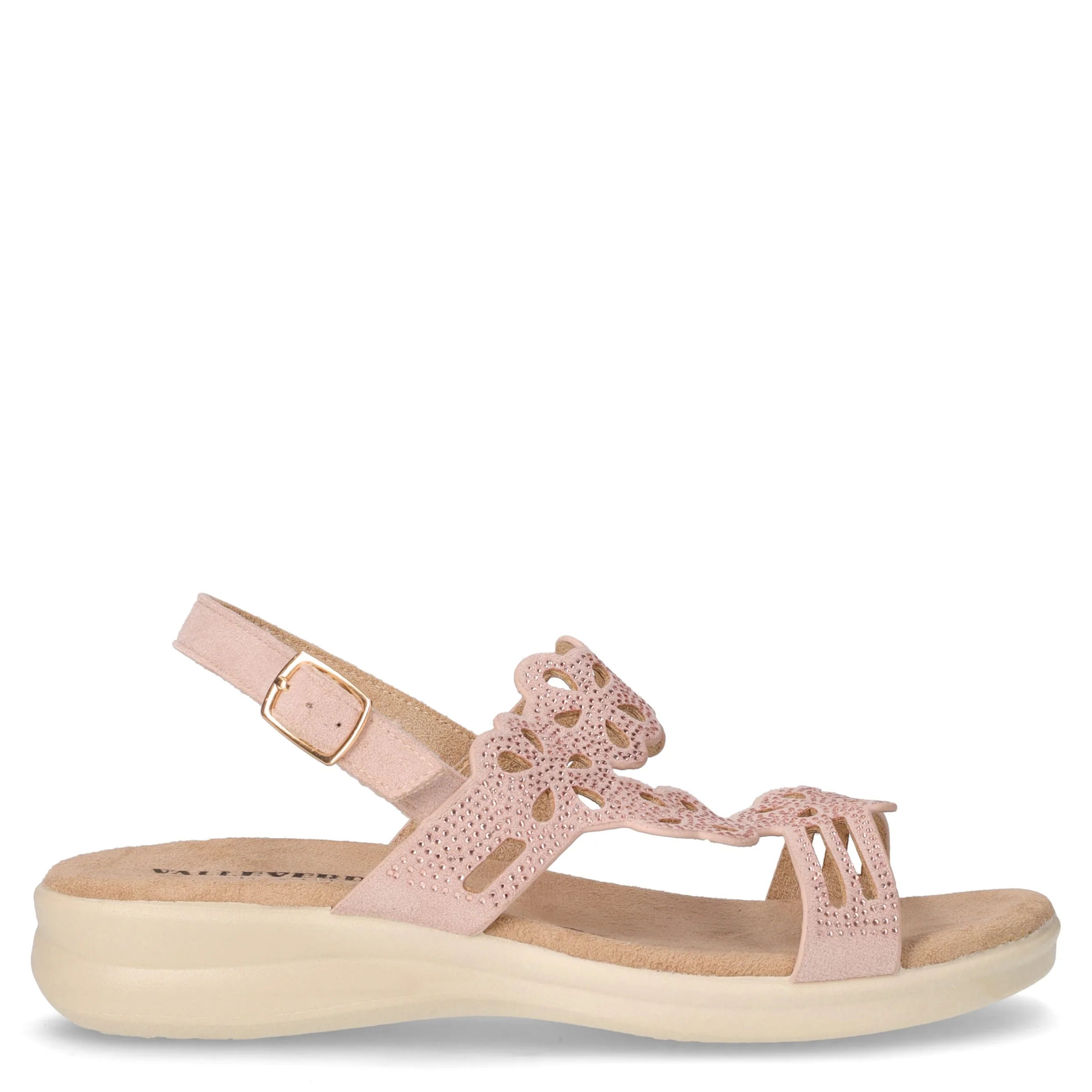 Sandalo in tessuto con strass oro rosa