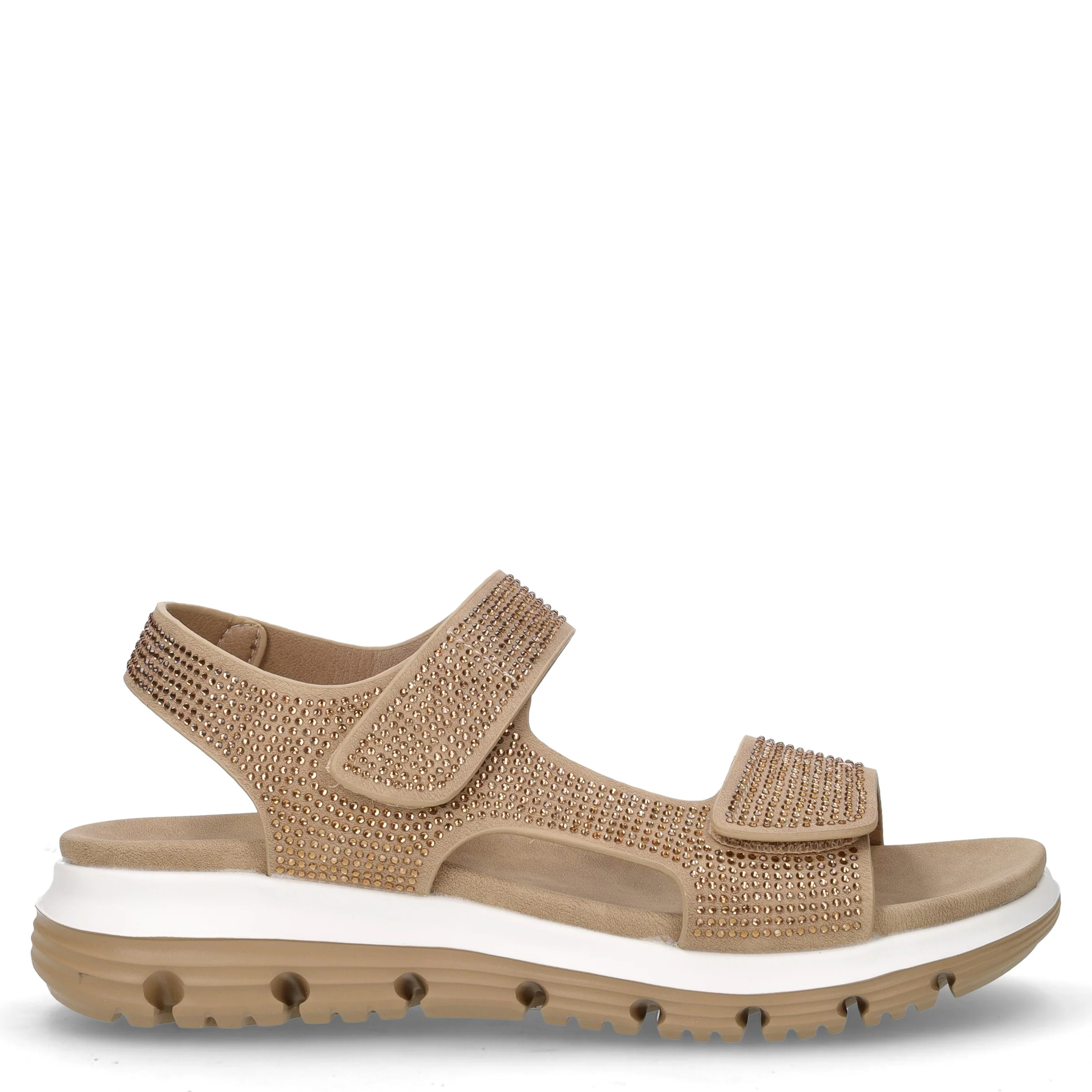 Sandalo sportivo in ecopelle con strass bronzo