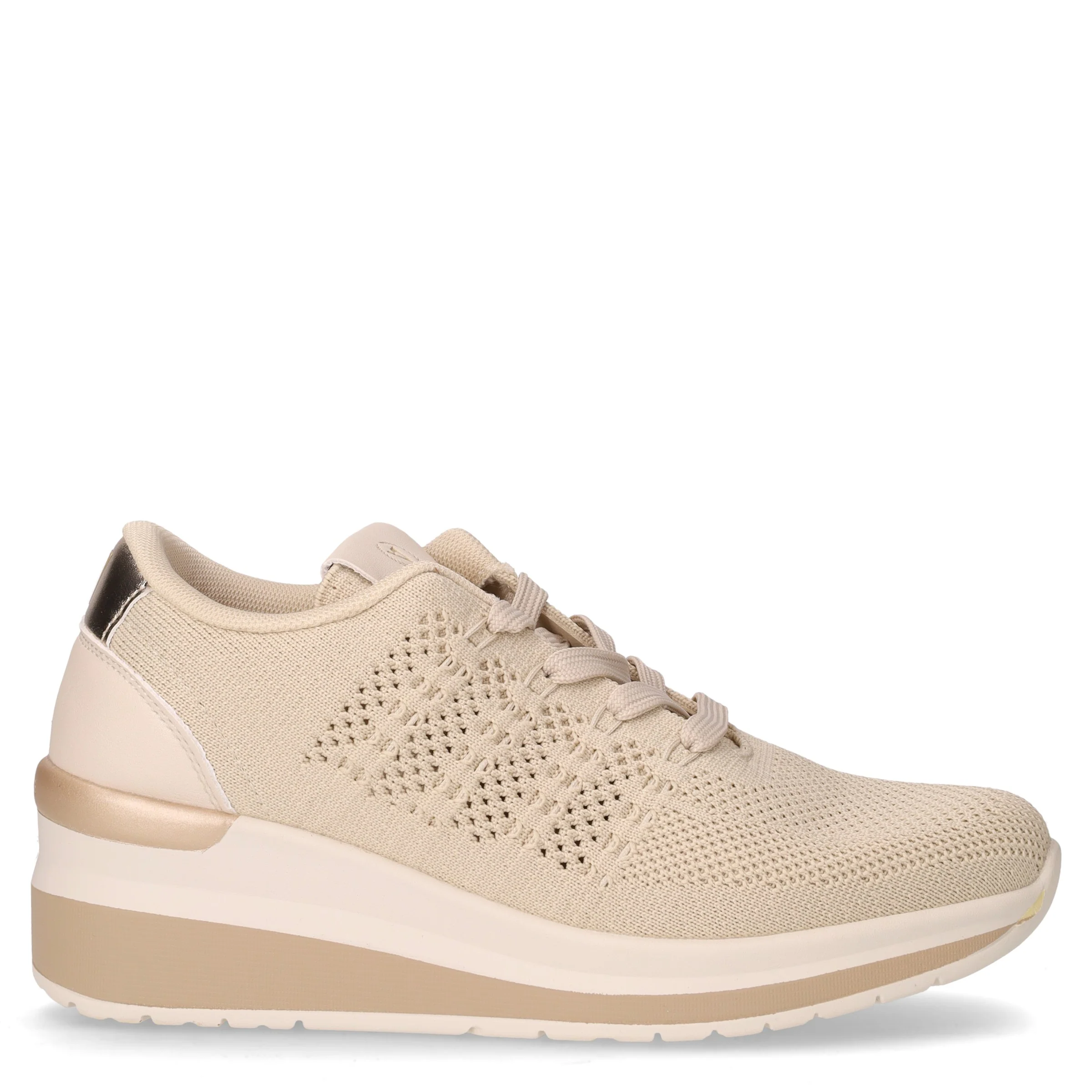 Sneaker in tessuto con zeppa beige