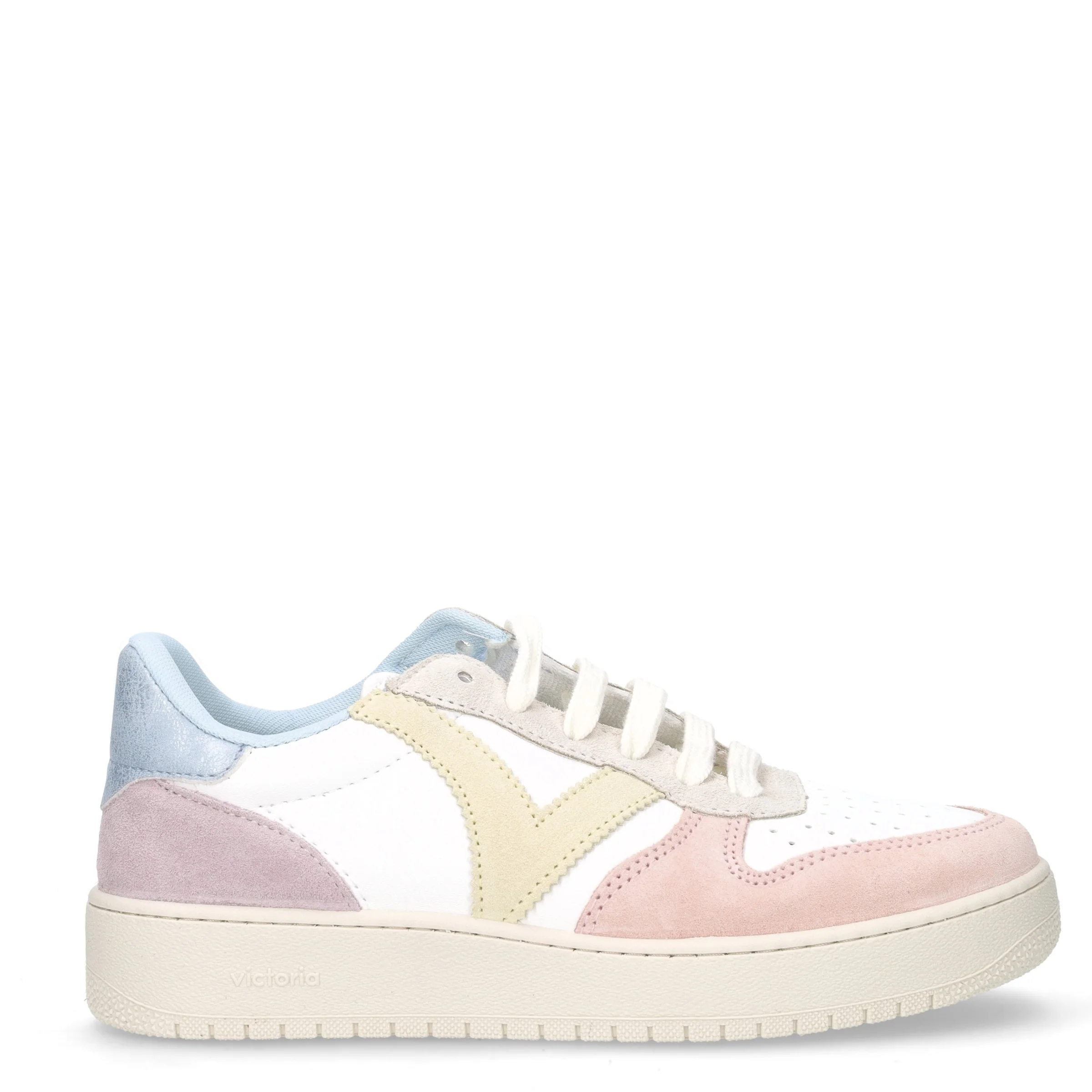 Sneaker in pelle bianco rosa azzurro