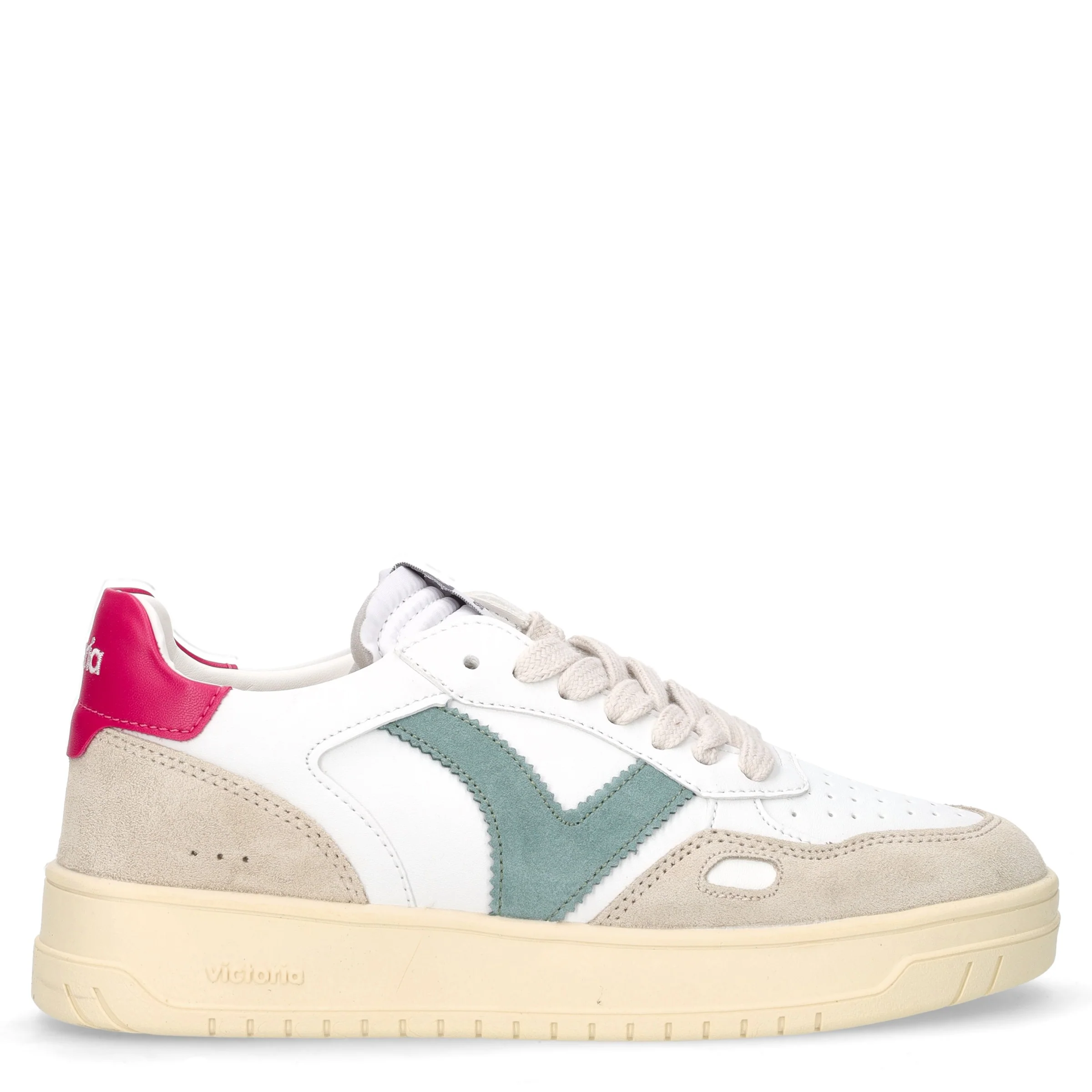 Sneaker in pelle ed ecopelle bianco fucsia