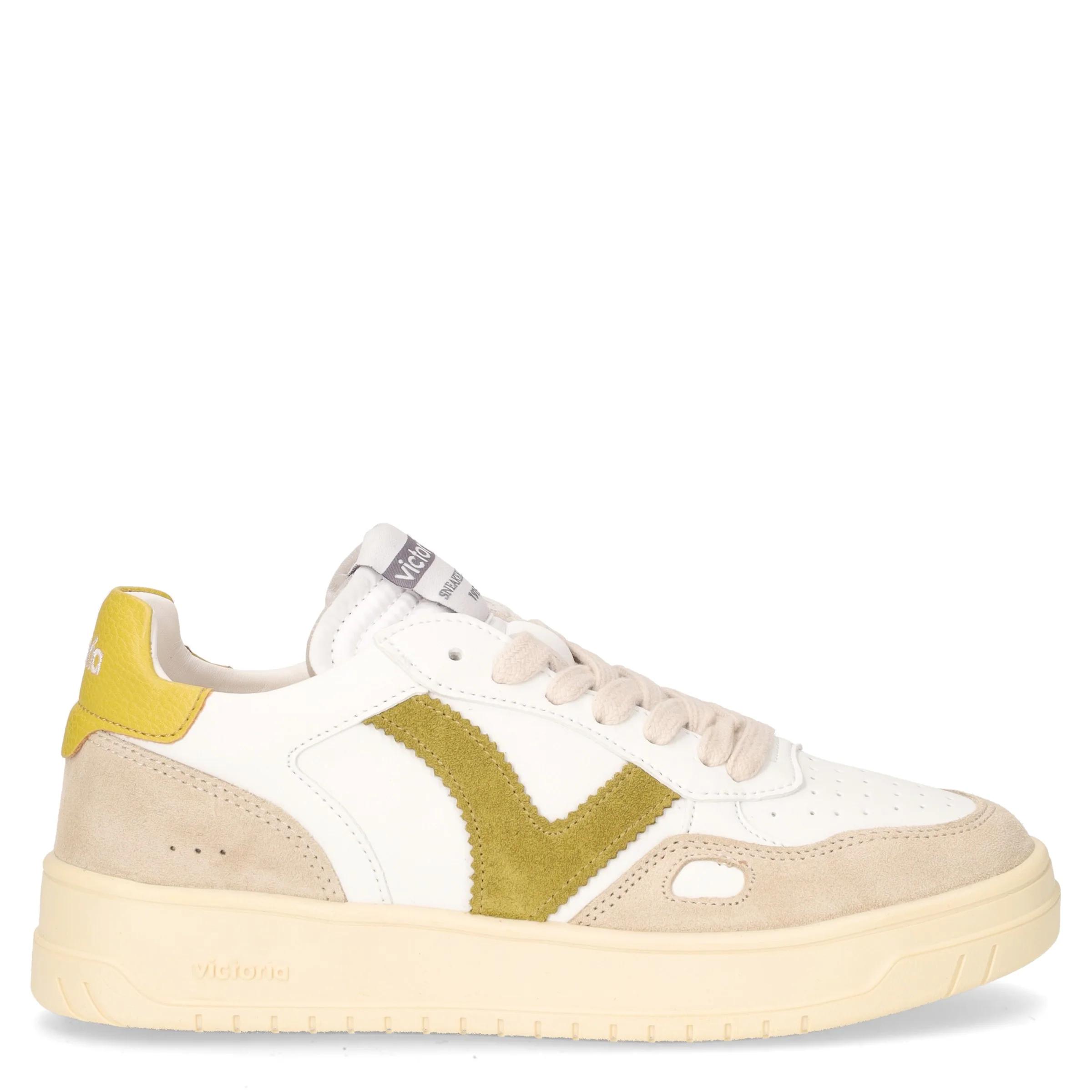 Sneaker in pelle ed ecopelle bianco oliva