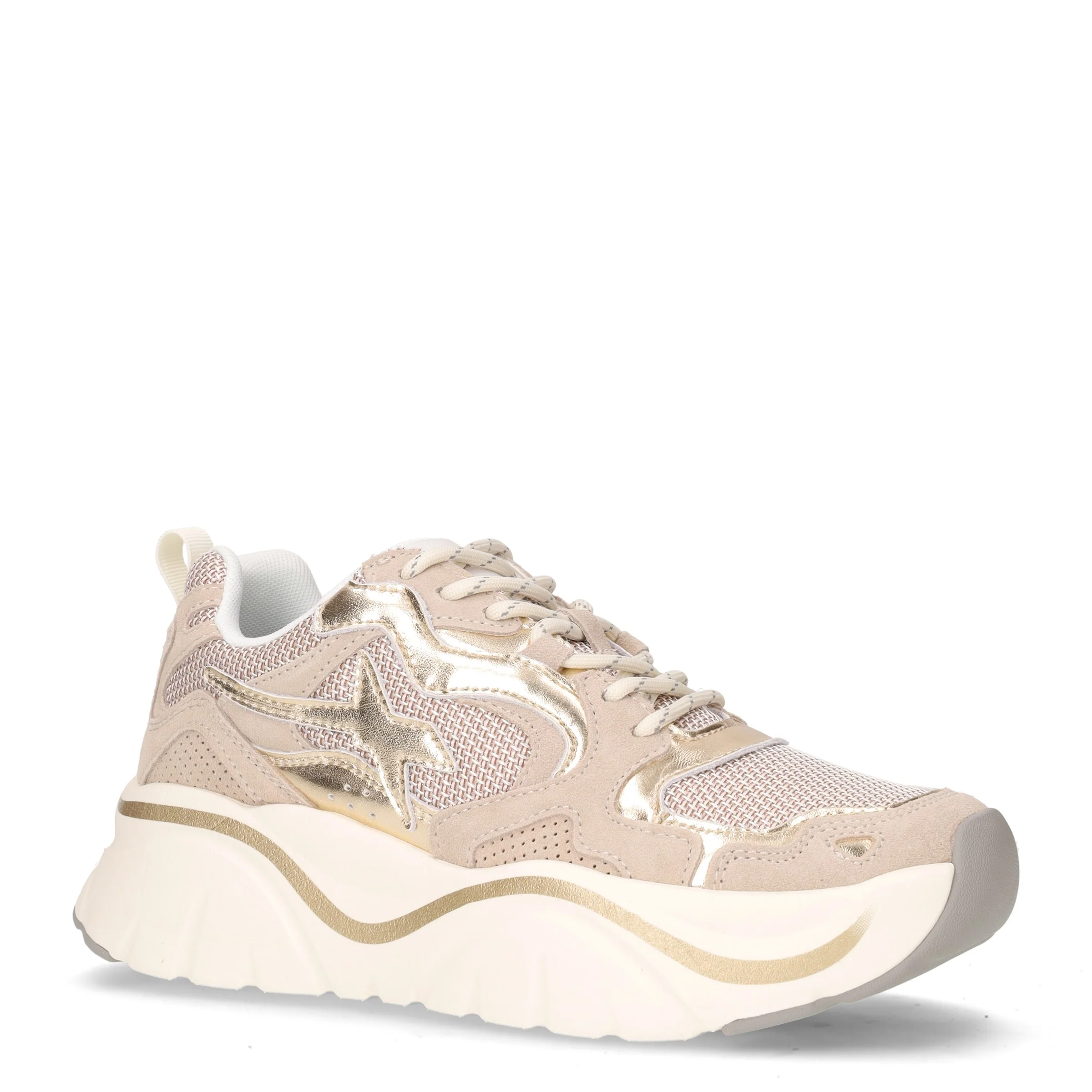Mia sneaker in pelle e tessuto cipria beige bianco oro - Image 2