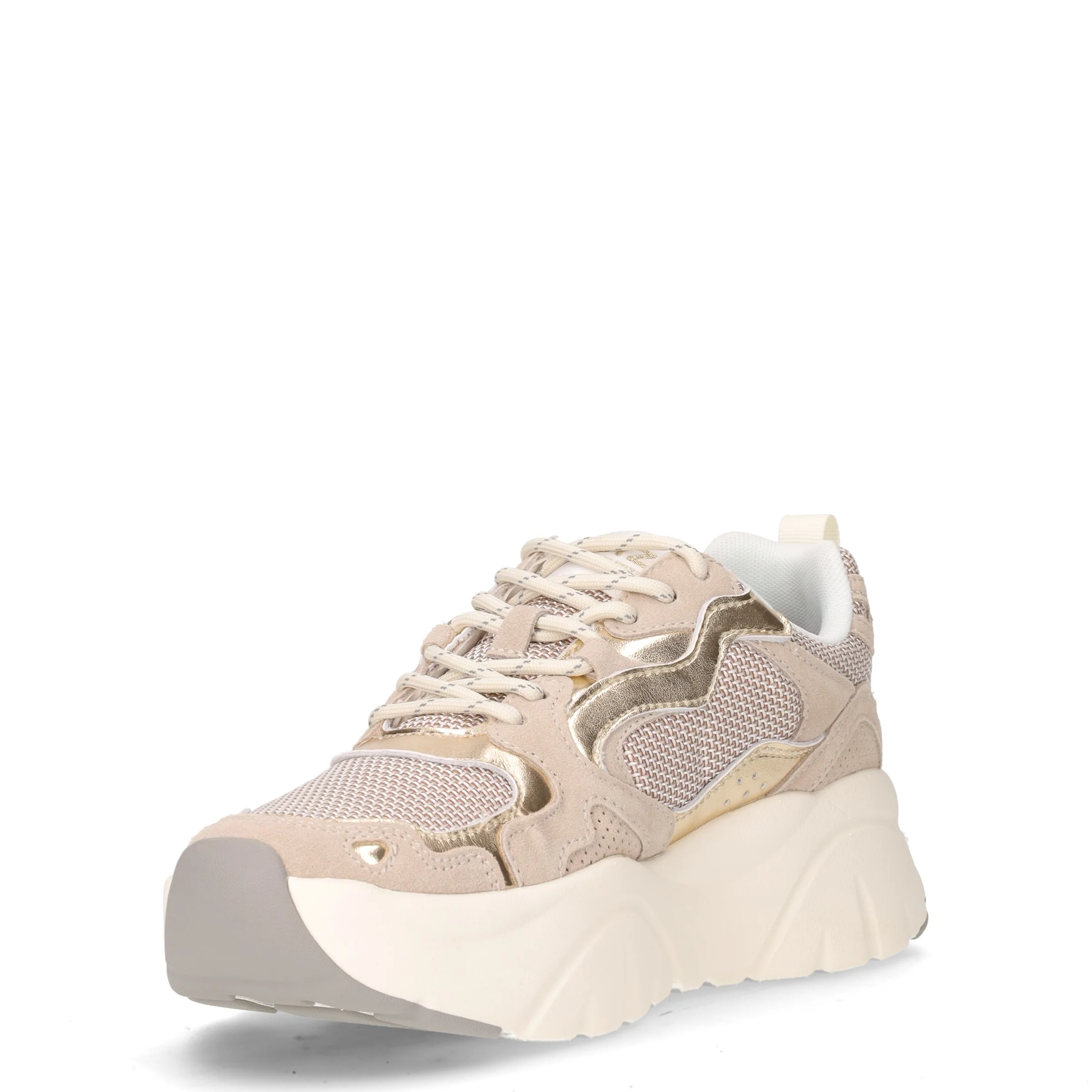 Mia sneaker in pelle e tessuto cipria beige bianco oro - Image 3
