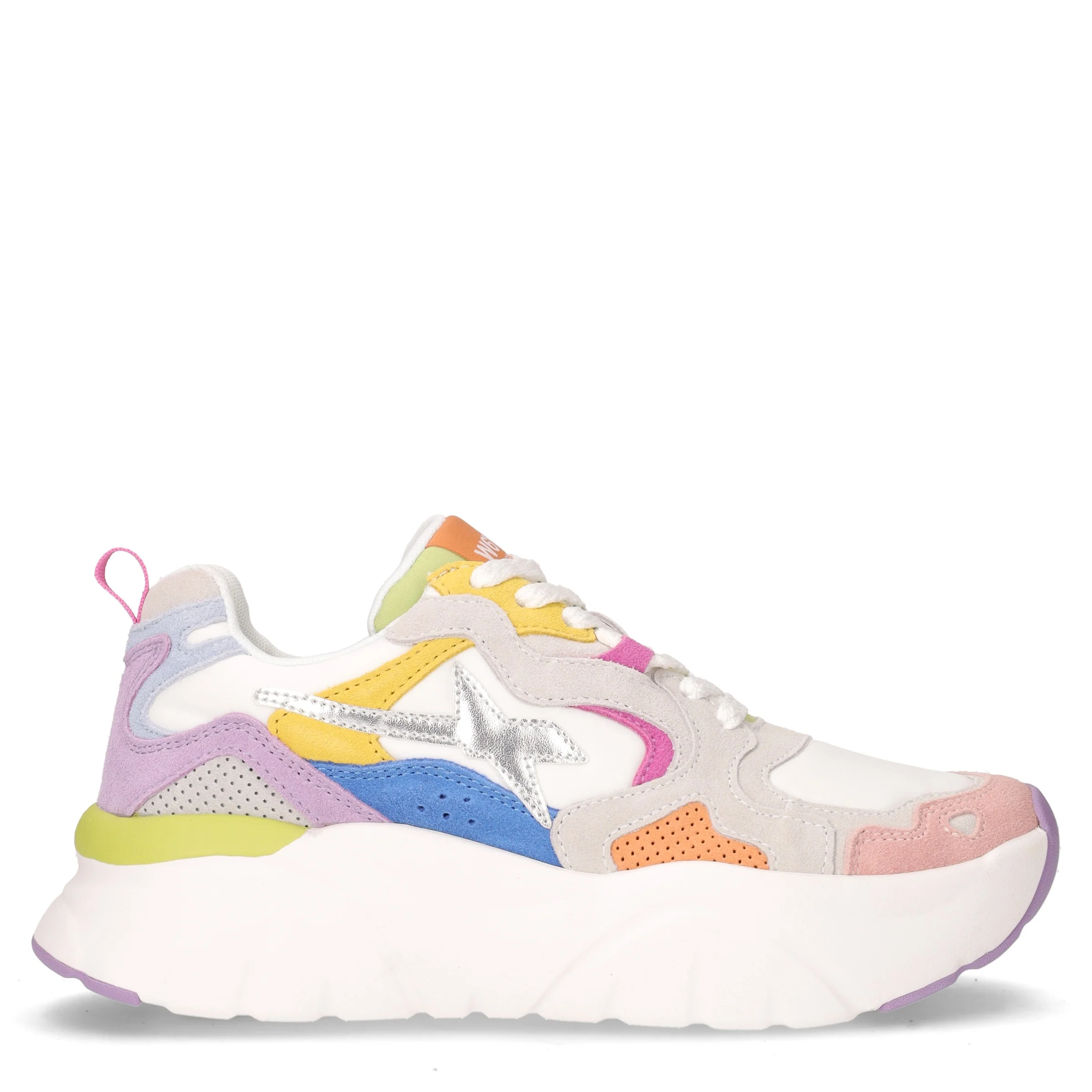Mia sneaker in pelle e tessuto cipria bianco arancione blu