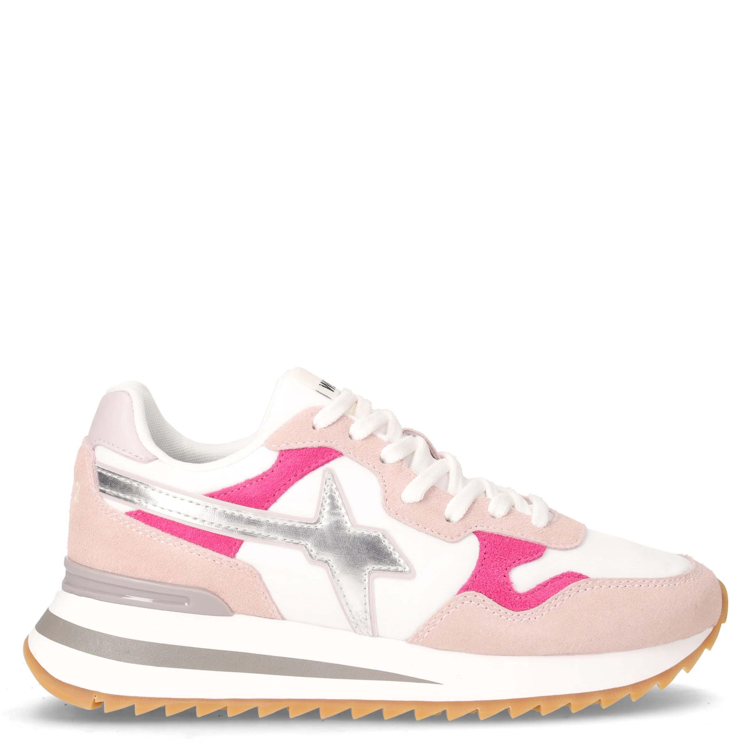 Tally sneaker in pelle e tessuto cipria bianco fuxia