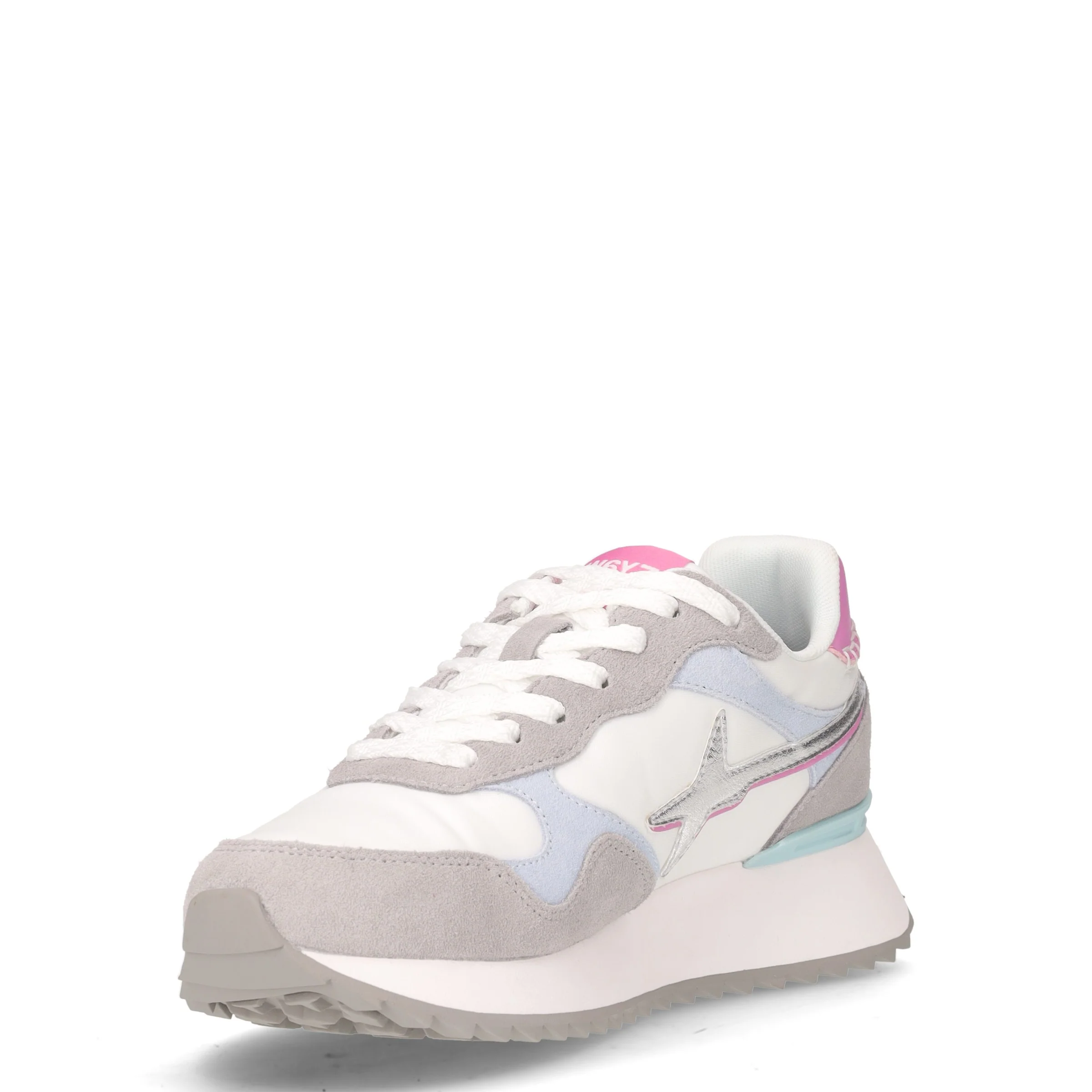 Yak sneaker in pelle e tessuto grigio bianco azzurro - Image 3